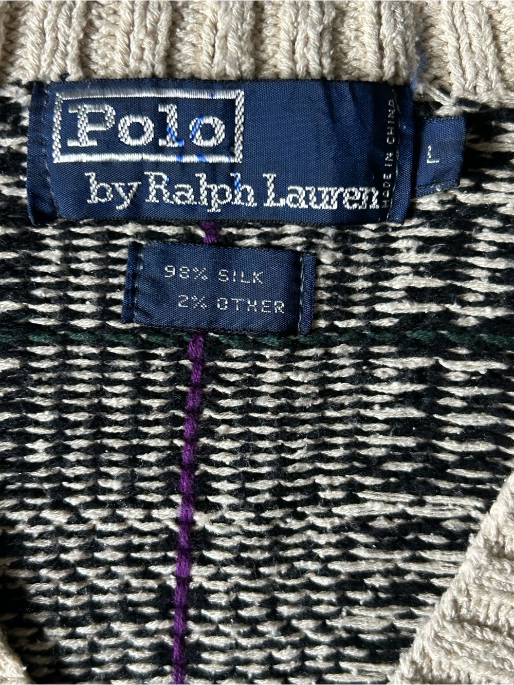 Vintage 90s Polo Ralph Lauren Silk V Neck Black Glen Plaid Sweater Men’s Size L - Picture 3 of 8